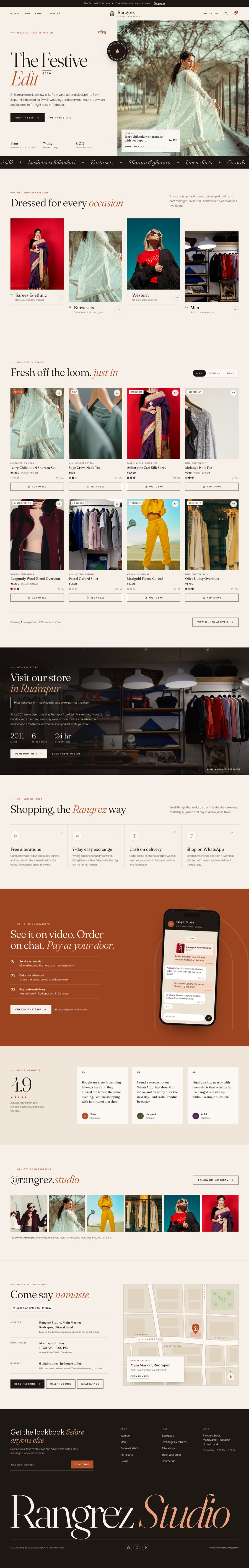 Full page of the Rangrez Studio clothing boutique demo website
