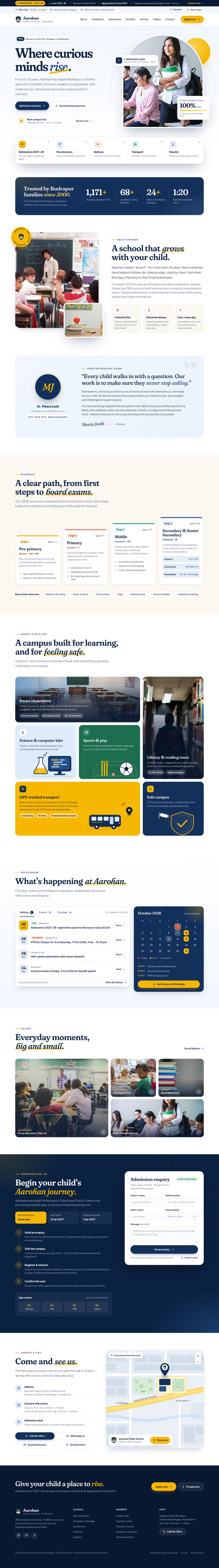 Full page of the Aarohan Public School demo website